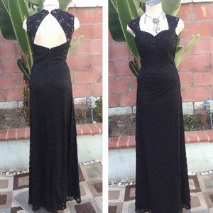 DANCING QUEEN Prom Laced Maxi Dress A-Line Embroidered Lined Evening Blk M